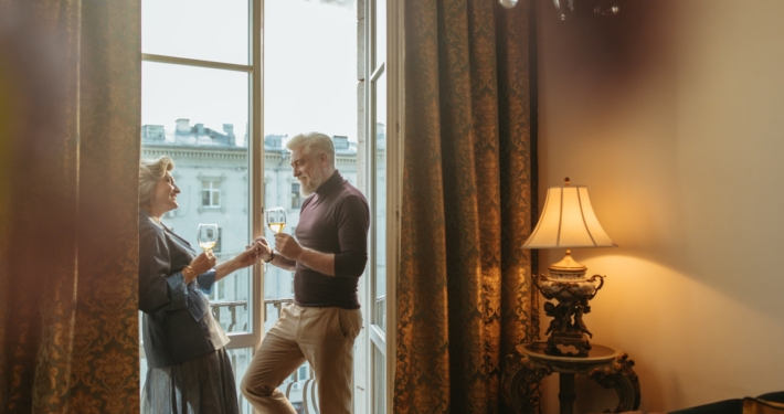 A Romantic Elderly Couple Celebrating Their Anniversary