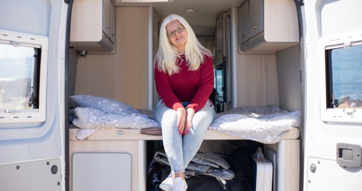 Elderly Woman Sitting in the Van