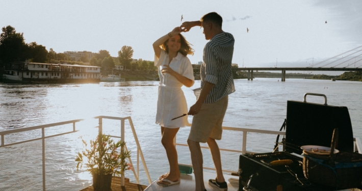 A Romantic Couple Dancing in the Yacht