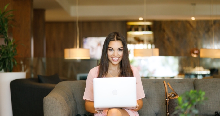 woman using laptop