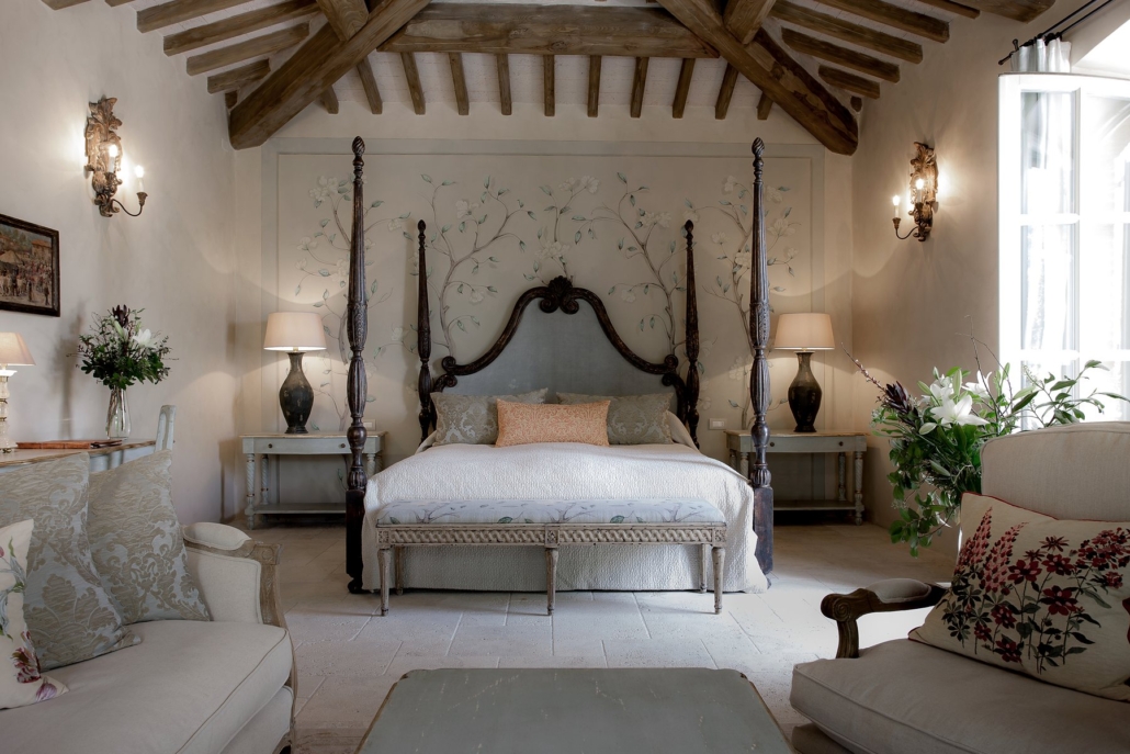 The bedroom of the Dea Feronia garden suite.