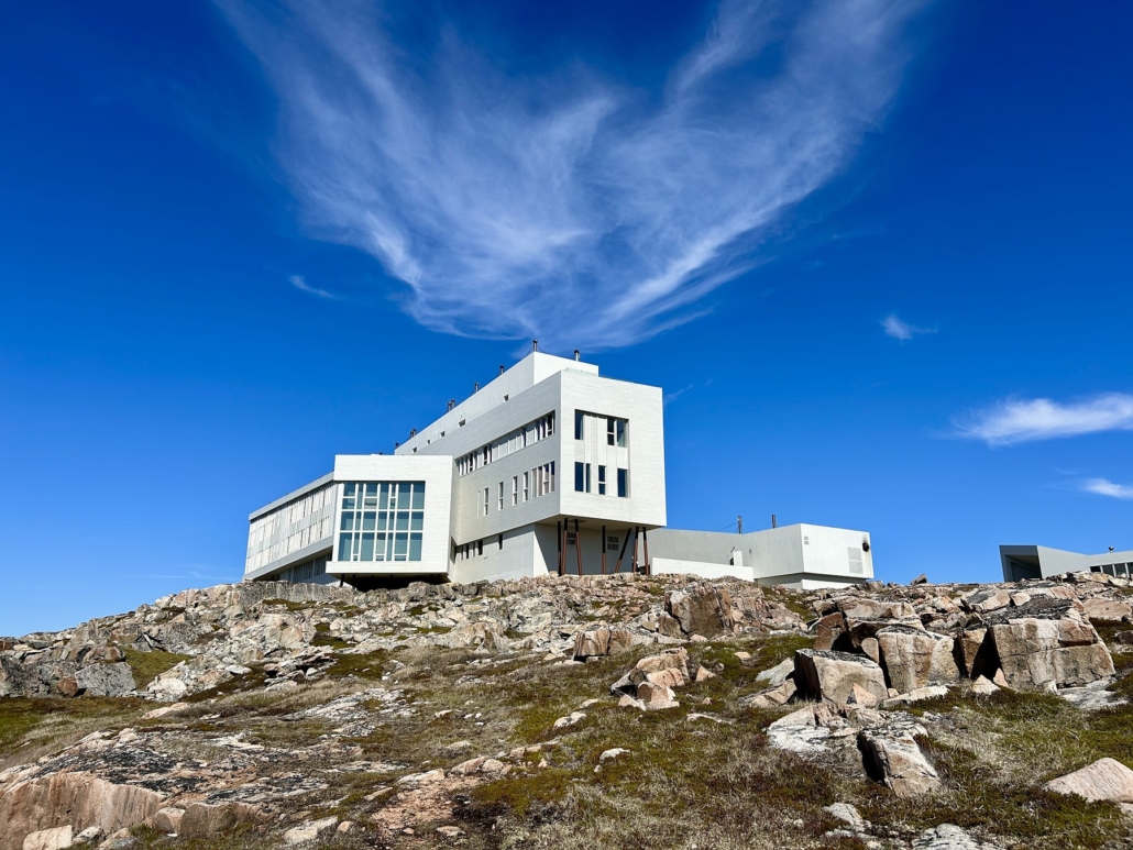 The west side of Fogo Island Inn.