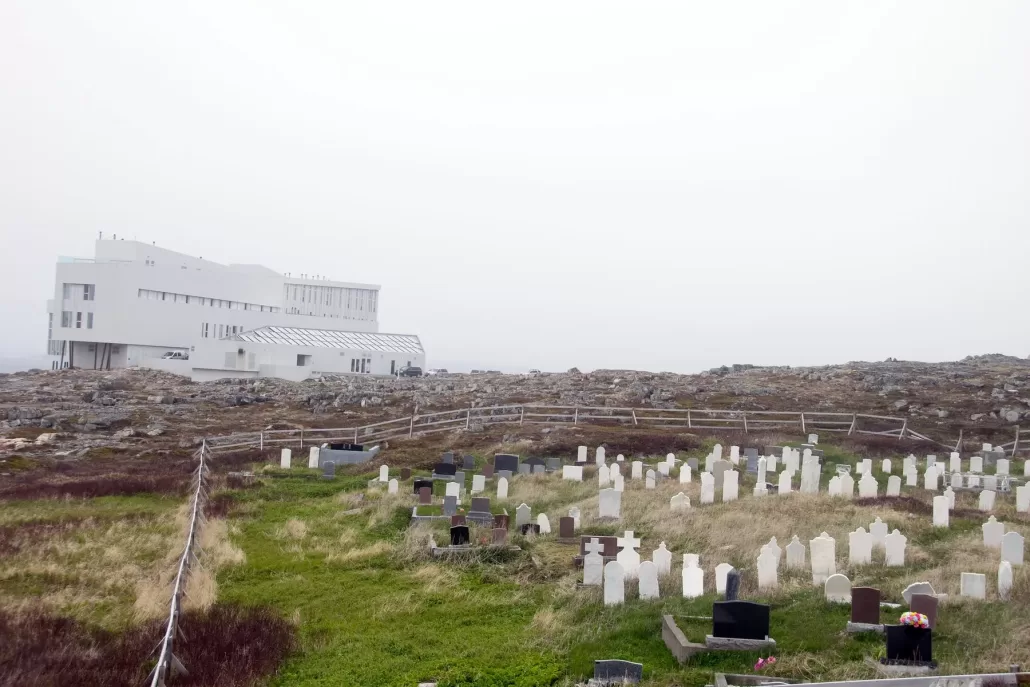 The inn seen across the old shoreline cemetery.