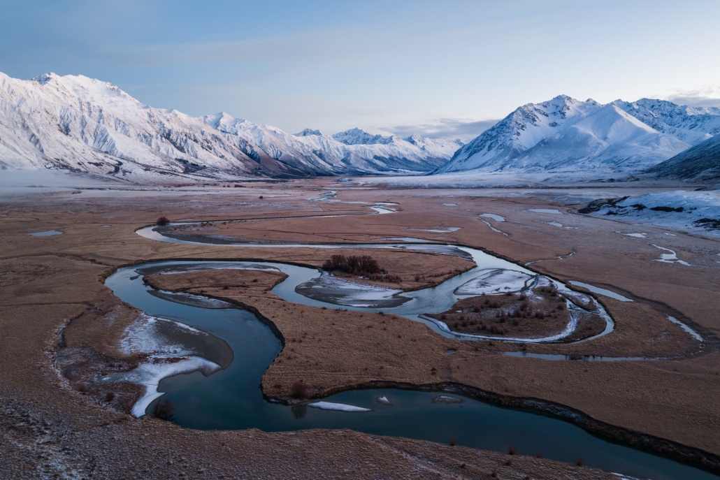 Aerial view of the braided Ahuriri River near The Lindis.