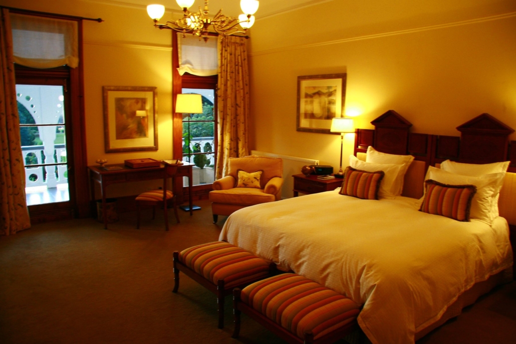 A suite bedroom at Otahuna Lodge.