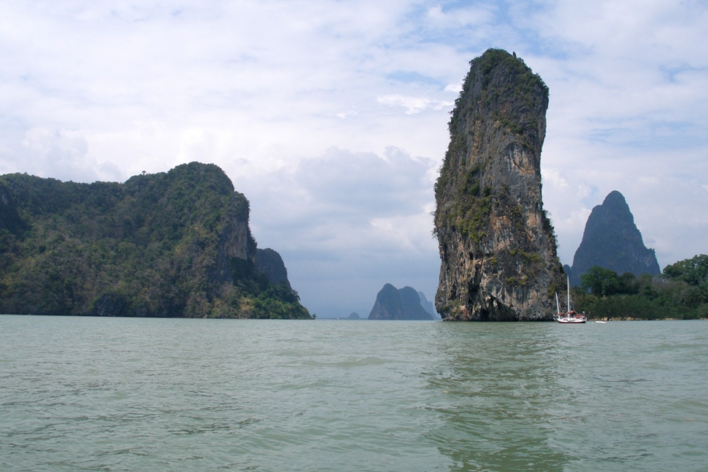 Karst islands rise from the water across Phang Nga Bay, north-east of Phuket.